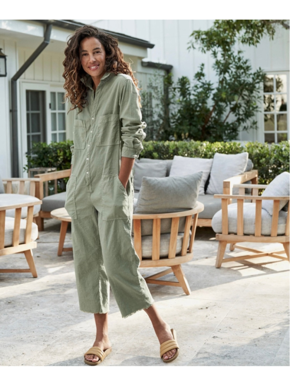 Frank & Eileen Women's Northern Ireland Jumpsuit Linen Blend Sage Green Sz Small
